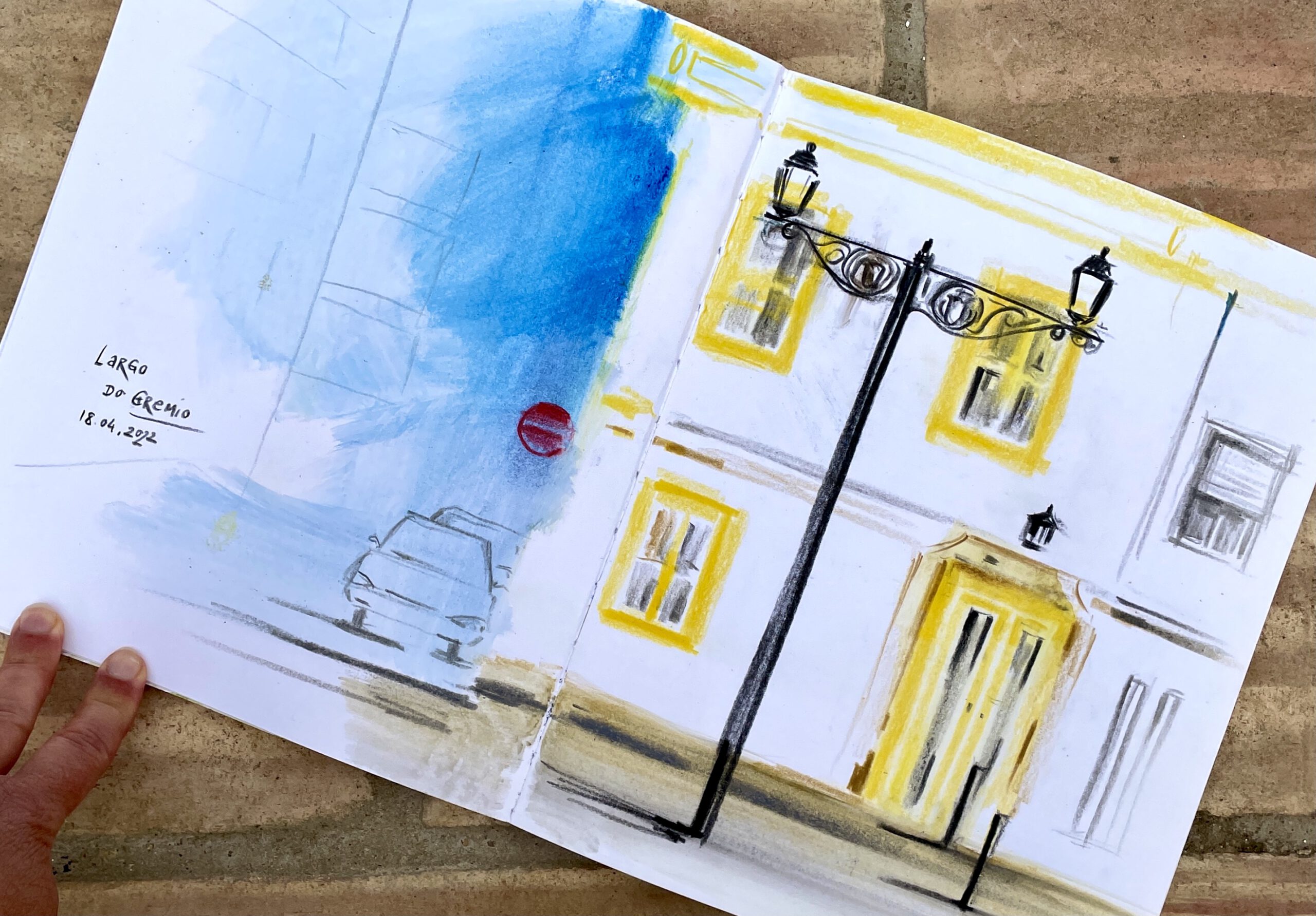 IMG_9483 2 Sketch of a street with the ChaChaCha restaurant, on the way of Olhão Sketchwalk with Lighthouse Artcourses.