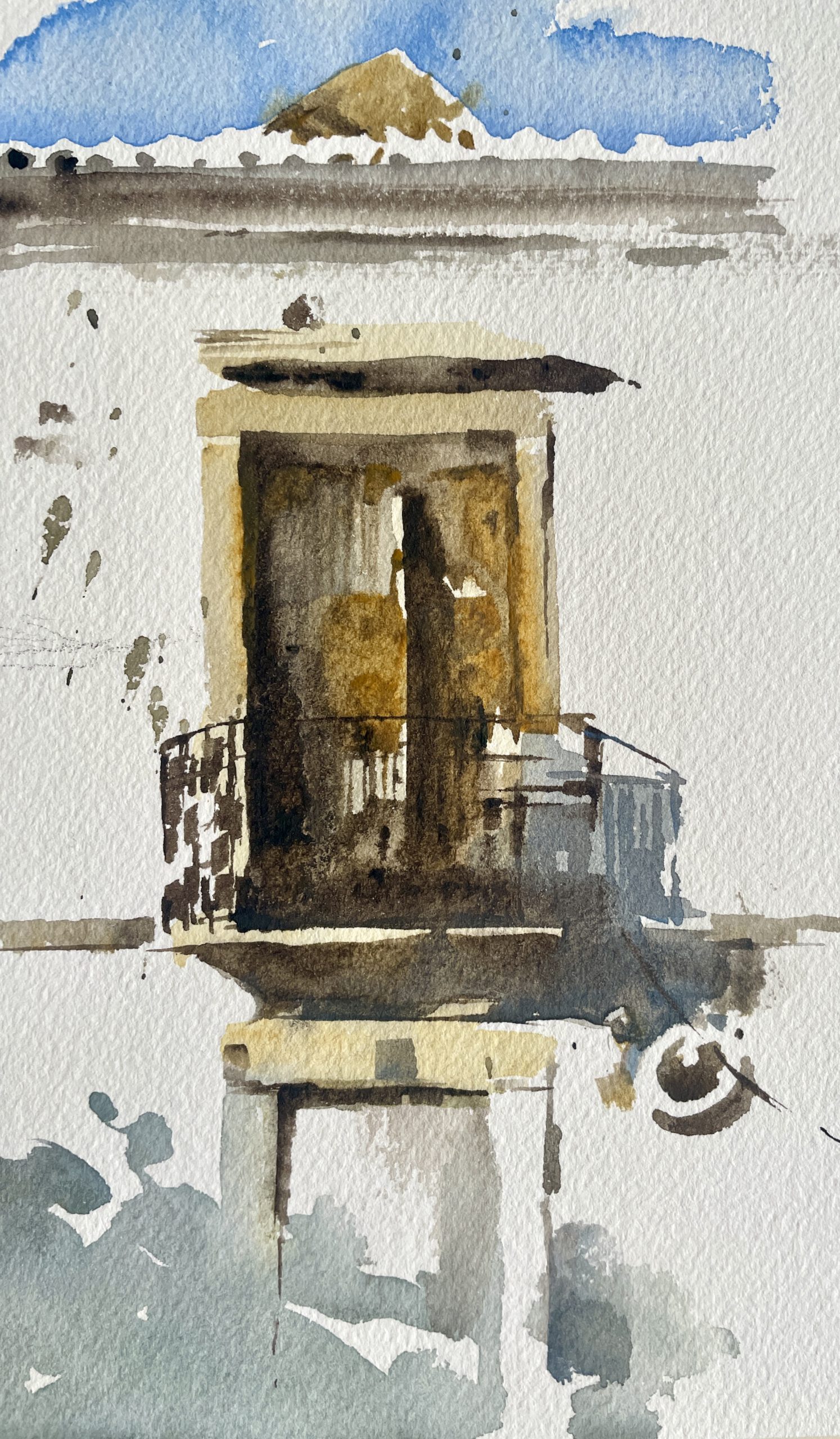 IMG_1711 Sketch of a street with the ChaChaCha restaurant, on the way of Olhão Sketchwalk with Lighthouse Artcourses.