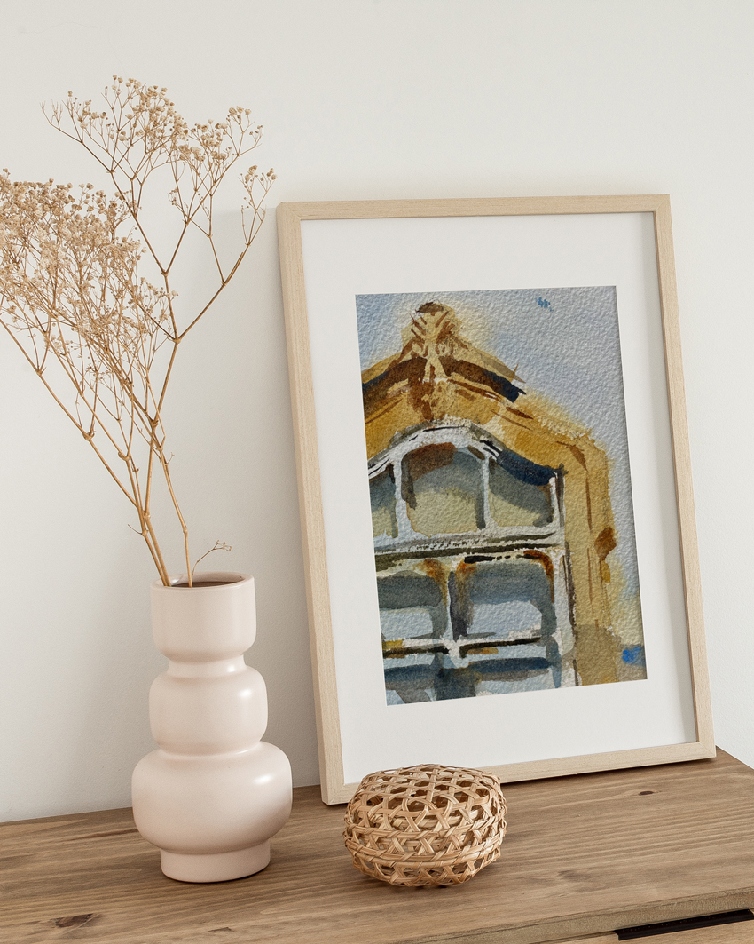 Janela-branca-framed-print Framed giclée print of the Janela Branca watercolor study, displayed in interior, ready to frame.