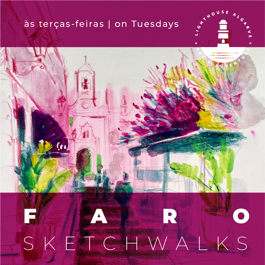 Sketch of Arco da Vila in Faro, starting point of the Faro Sketchwalk workshop with Lighthouse Artcourses.