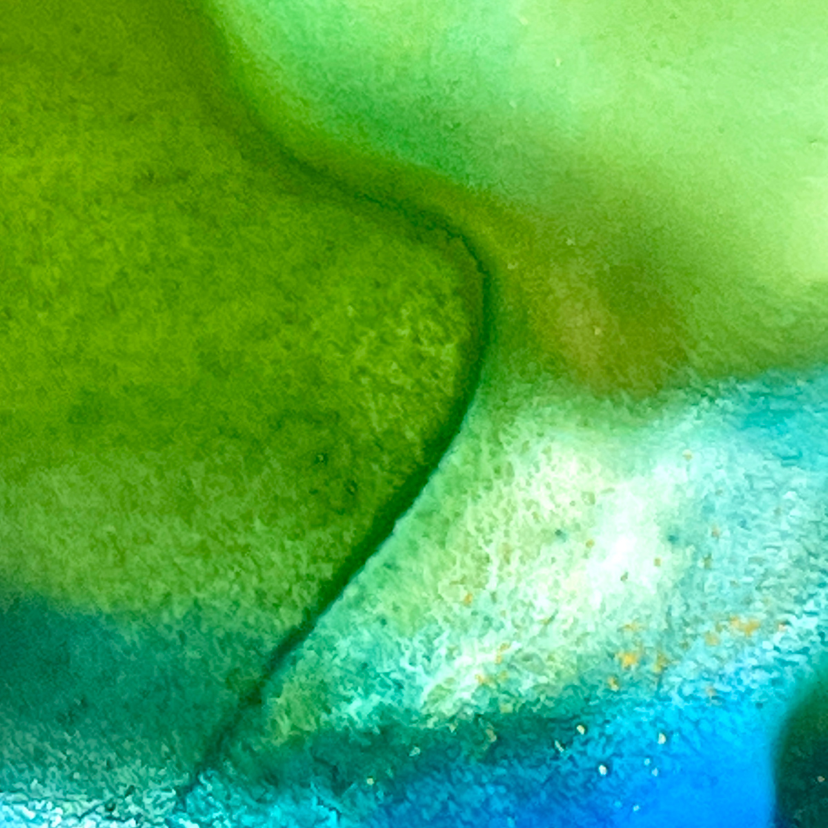 Watercolour puddle showing blended, luminous washes of colour on a palette.