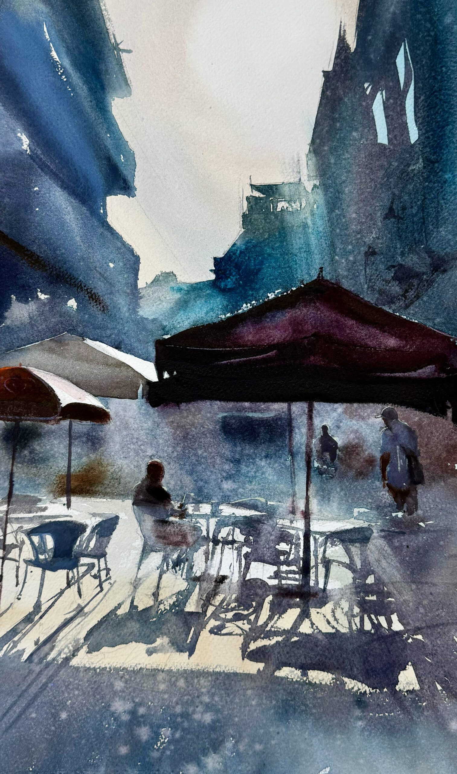 Watercolour painting of Olhão harbour by Daniel López Villacañas for Olhão Watercolour Intensive COURSE in the Algarve