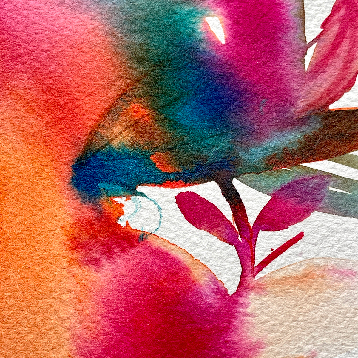 Expressive watercolour and ink floral sketch symbolising the vibrant gardens and lush green corners of BelaVista, Algarve.